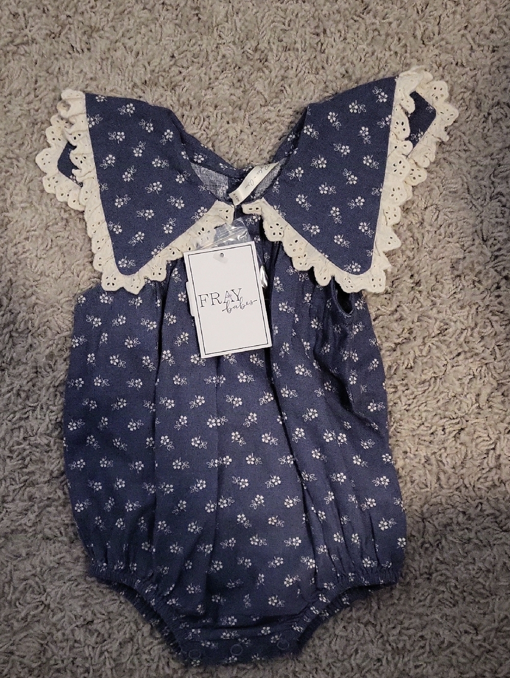 FRAY Baby Blue Floral Lace-Trim One-Piece